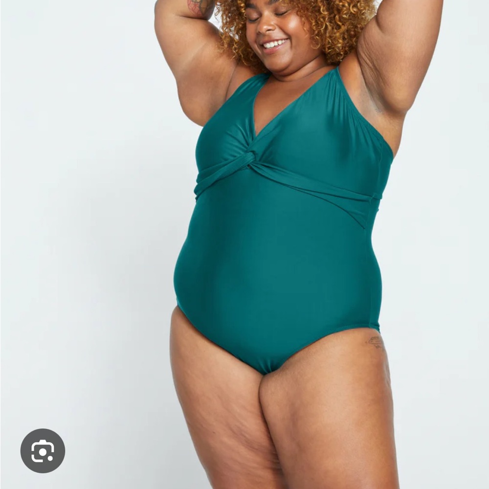 Universal Standard The Pansy Teal One-Piece Swimsuit with Knot Detail